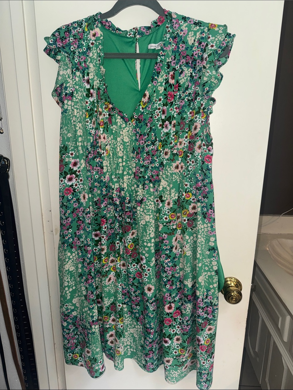 Julia Jordan Fully-Lined Green Floral Ruffle Sleeve Dress With Pockets - 16